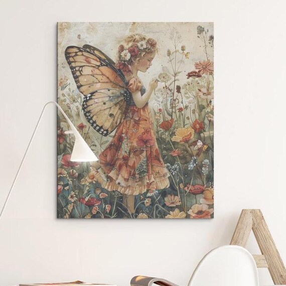 Butterfly Wing Fairy Vintage Meadow Flower Crown Watercolor Poster