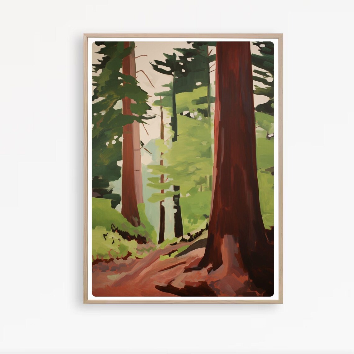 Redwood Forest Trees Painting Green Woodland National Park Art Poster - Image 4