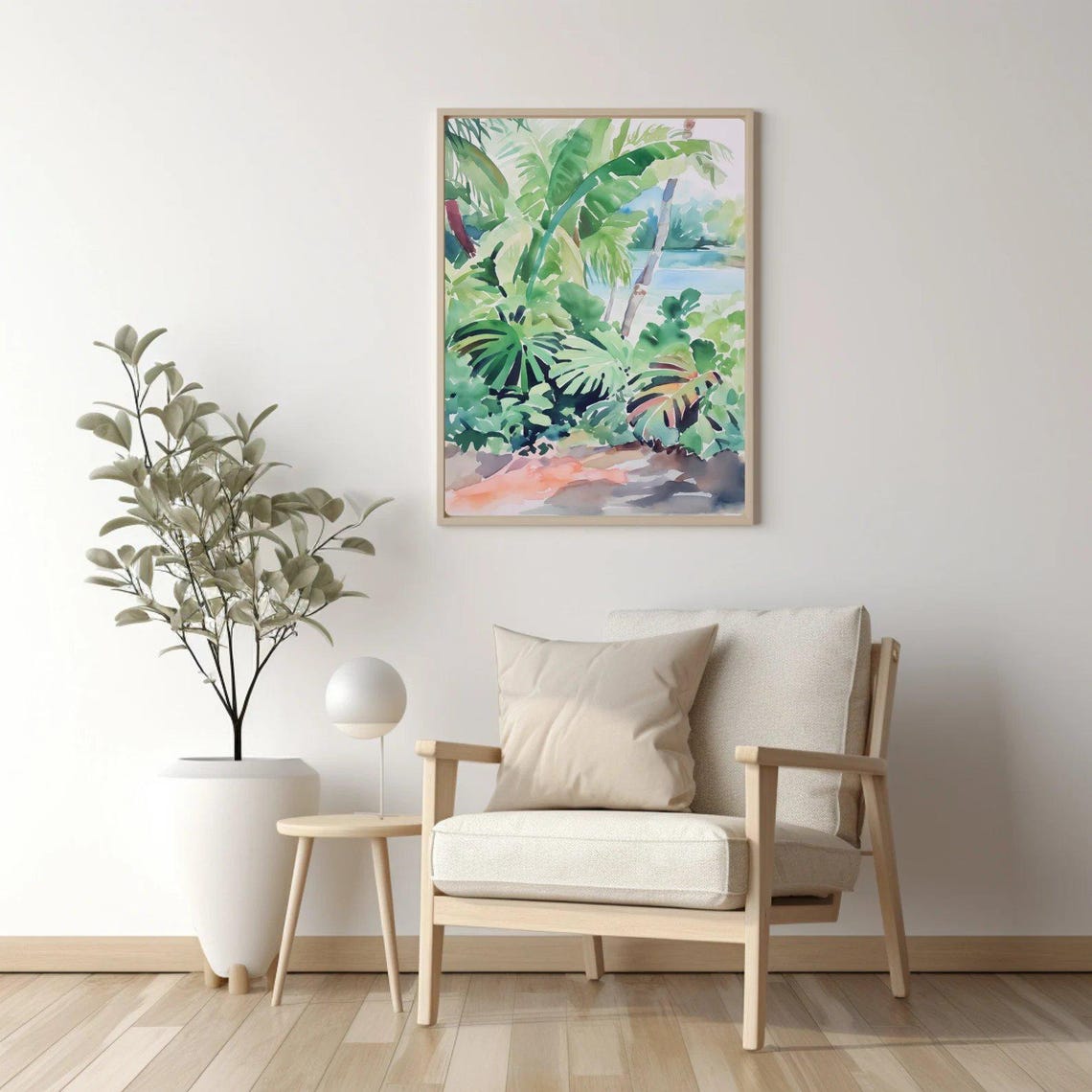 Tropical Beach Botanical Painting Lush Palm Leaves Watercolor Poster - Image 3