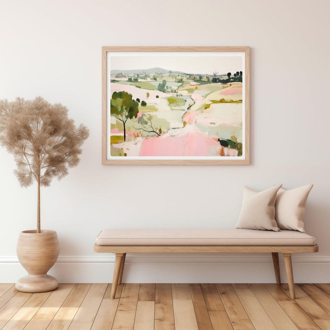 Pink Abstract Landscape Mediterranean Rolling Fields Wall Art - Image 3