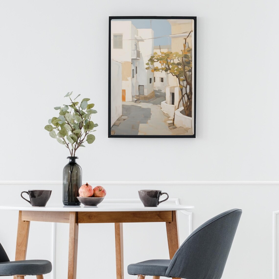 Greek Village Street Whitewashed Houses Olive Tree Painting Poster - Image 3