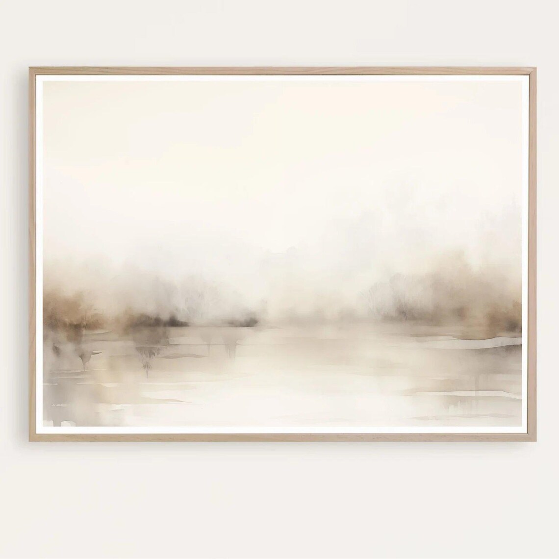 Minimalist Foggy Landscape Watercolor Painting Neutral Serene Poster