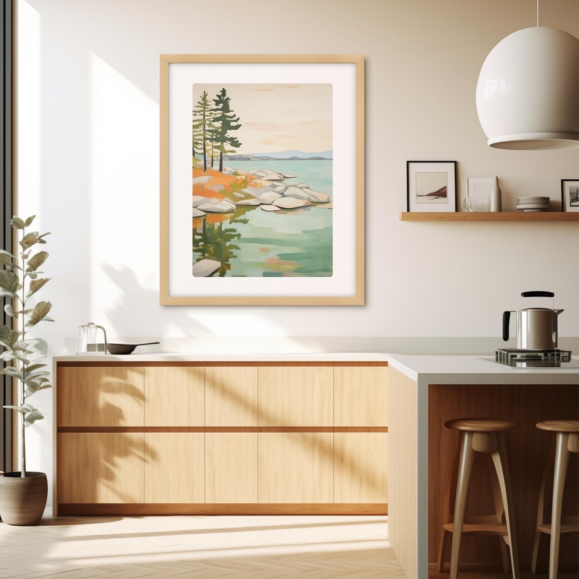 Mountain Lake Painting Pine Trees Rocky Shore Serene Nature Poster - Image 2