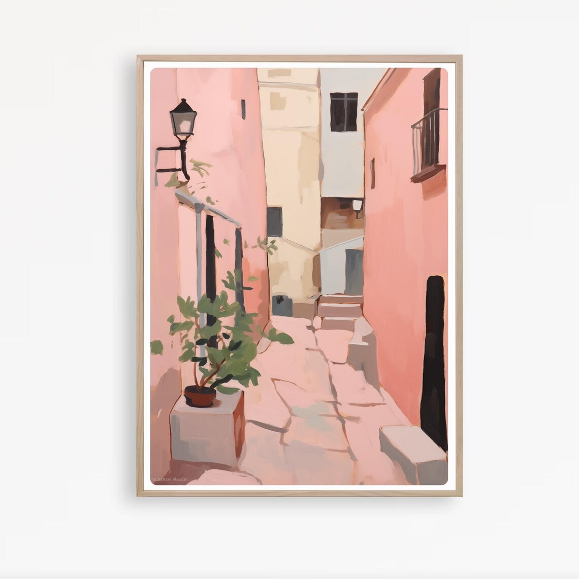 Blush Pink Italian Old Town Alley Painting Mediterranean Street Poster - Image 2