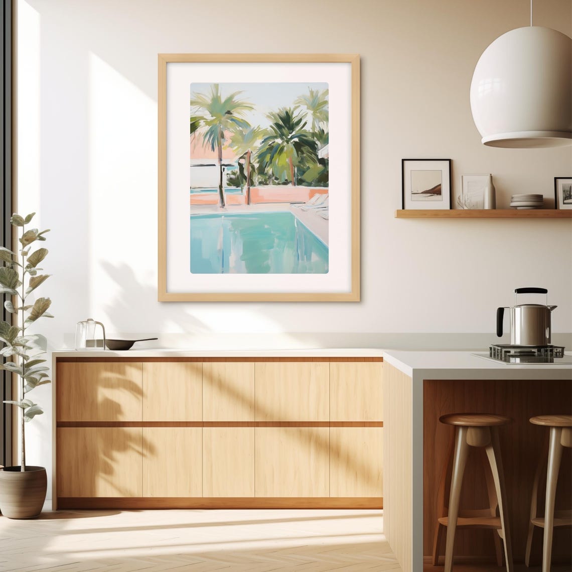 Palm Springs Style Pool And Palm Trees Pastel Summer Painting Poster - Image 4