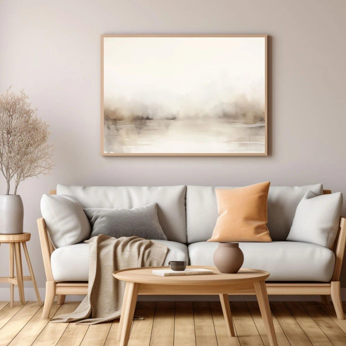 Minimalist Foggy Landscape Watercolor Painting Neutral Serene Poster - Image 4