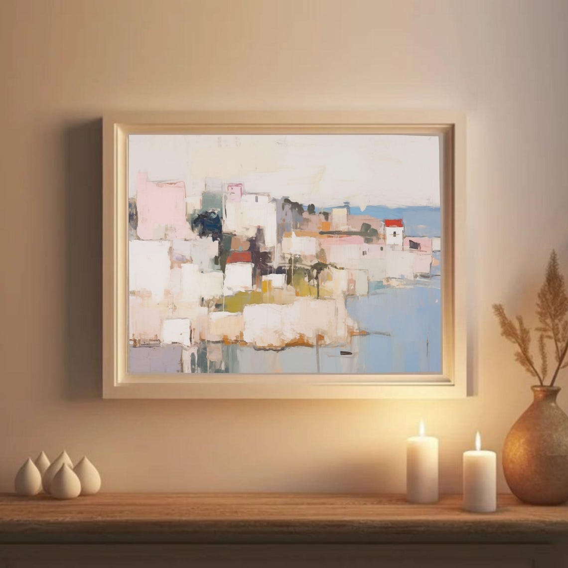Abstract Mediterranean Village Coastal Whitewashed Houses Poster - Image 2