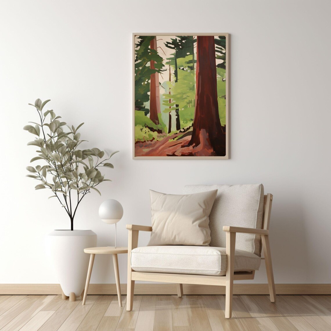 Redwood Forest Trees Painting Green Woodland National Park Art Poster - Image 2