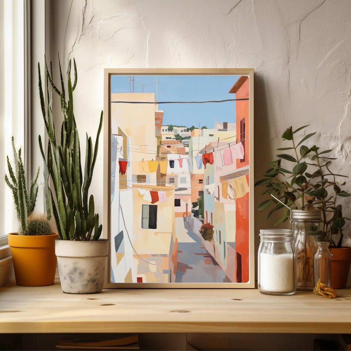 Mediterranean Street Laundry Colorful Alley Italy Village Scene Poster - Image 3