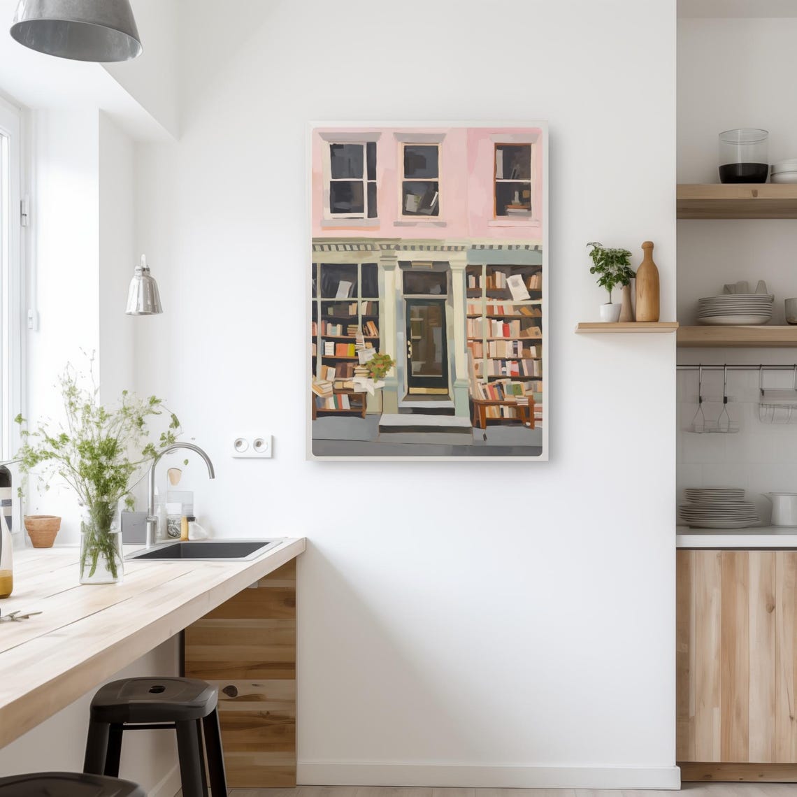 Pink Bookshop Storefront Illustration Cozy London Book Store Poster - Image 3