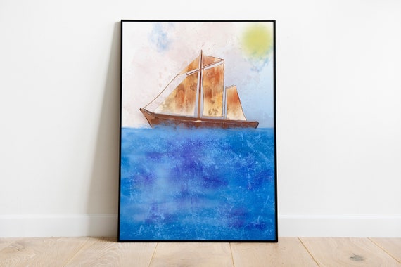 Ship Watercolor Painting Sea Nature Seascape Illustration