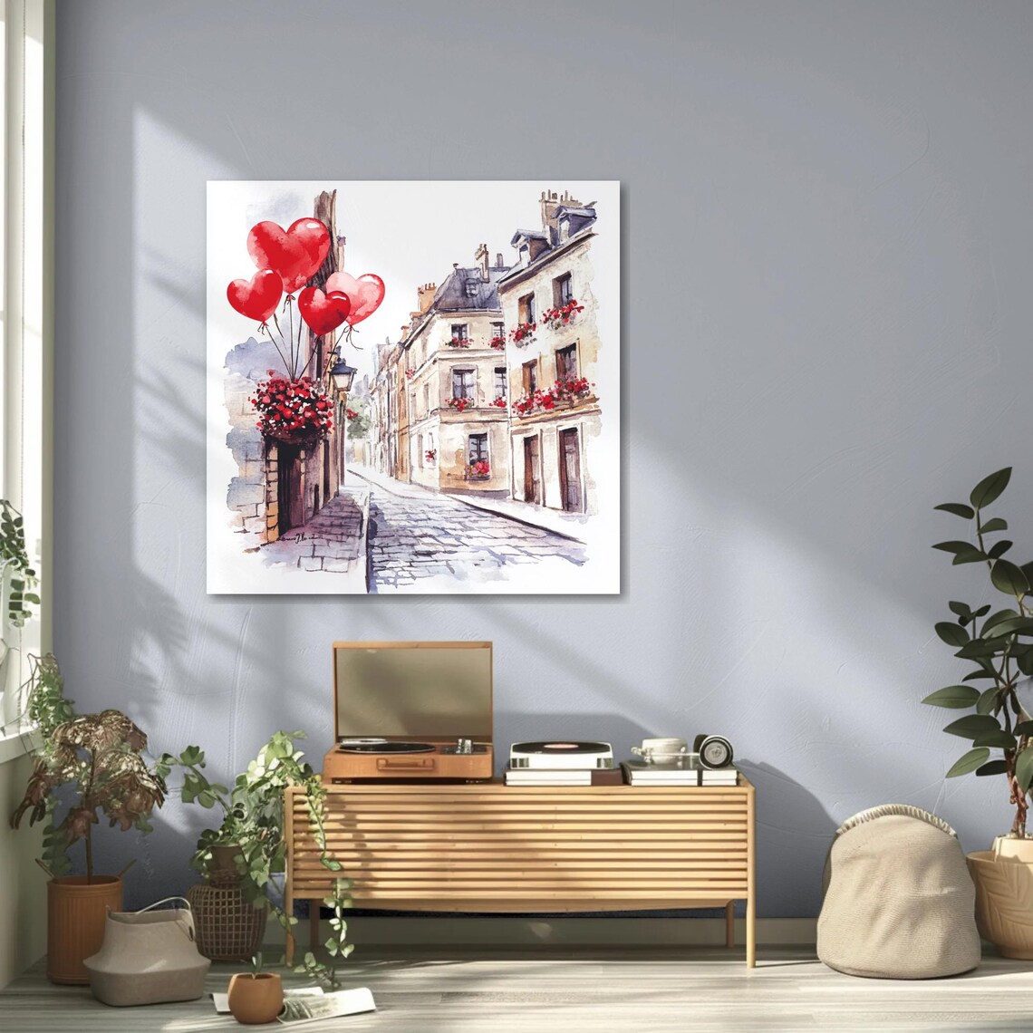 Paris Street Watercolor Heart Balloons Romantic City Love Poster - Image 3
