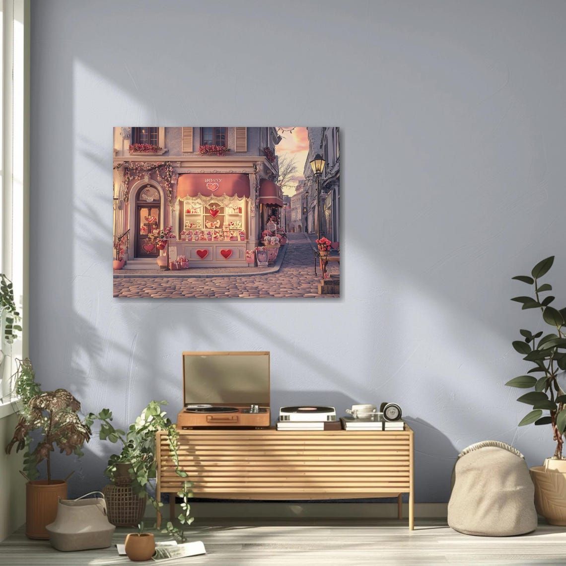 Charming Valentine Gift Shop on Cobblestone Street Hearts Poster - Image 4