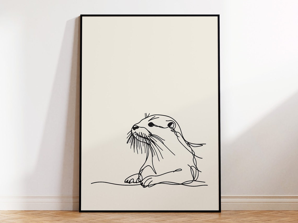 Playful Otter Minimalist Line Drawing Cute Animal Sketch Poster