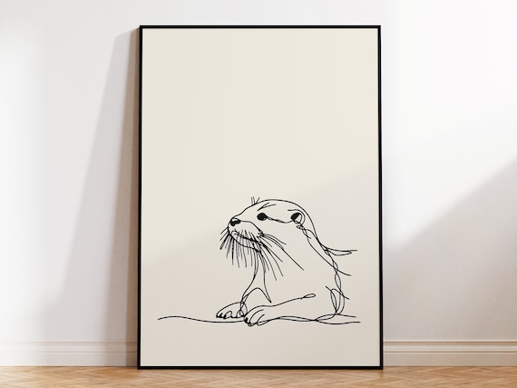 Playful Otter Minimalist Line Drawing Cute Animal Sketch Poster