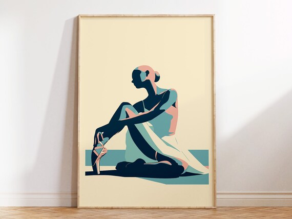 Ballerina Sitting Tying Ballet Shoe Minimalist Dance Art Poster