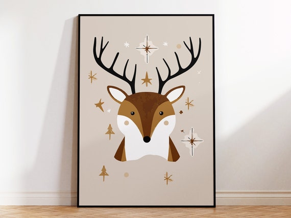 Deer Print Poster For Nordic Kids Room Wall Art Scandinavian Nursery Decor Ready To Hang Framed Poster For Stylish Childrens Room