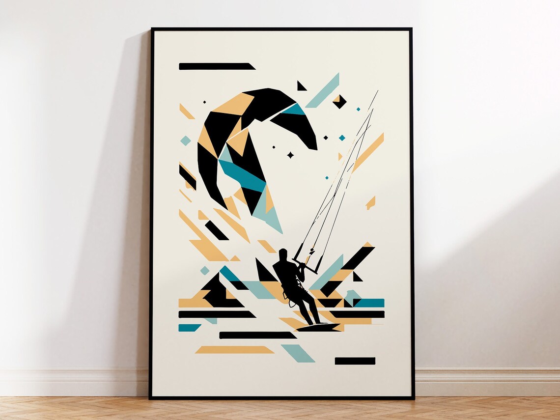 Cubist Kitesurfer Geometric Abstract Kitesurfing Action Sport Poster