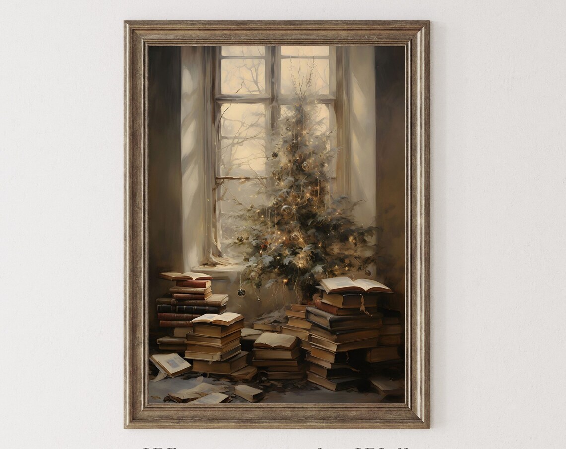 Winter Bookish Vintage Christmas Still Life Art Print - Image 6
