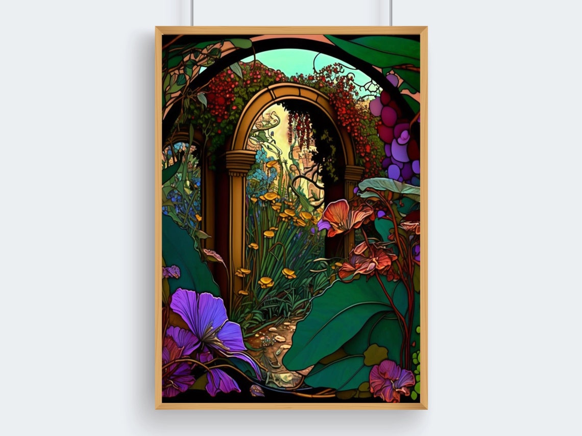 Art Nouveau Garden Arch With Purple Poppies And Vines Poster