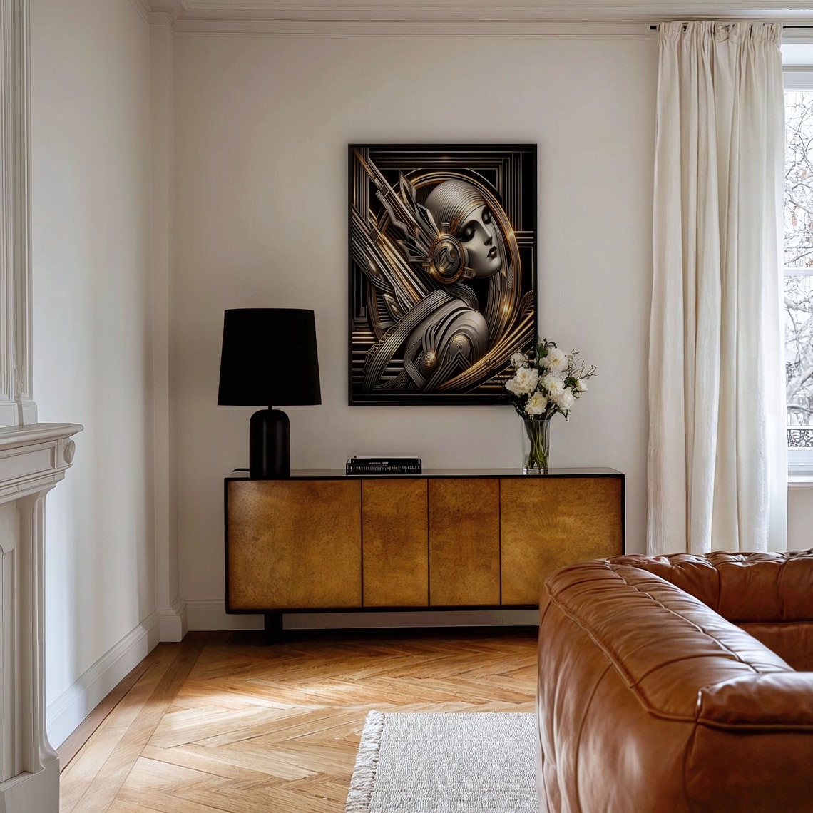 Art Deco Futuristic Fashion Art Deco Artwork In Black And Gold Home Art Decor Of A Woman In The Art Deco Style - Image 3