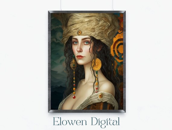 Vintage Brown and Gold Woman Portrait Klimt Inspired Elegant Poster