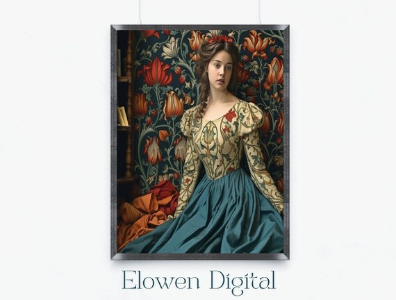 Pre-Raphaelite Woman in Botanical Gown by Morris Wallpaper Poster