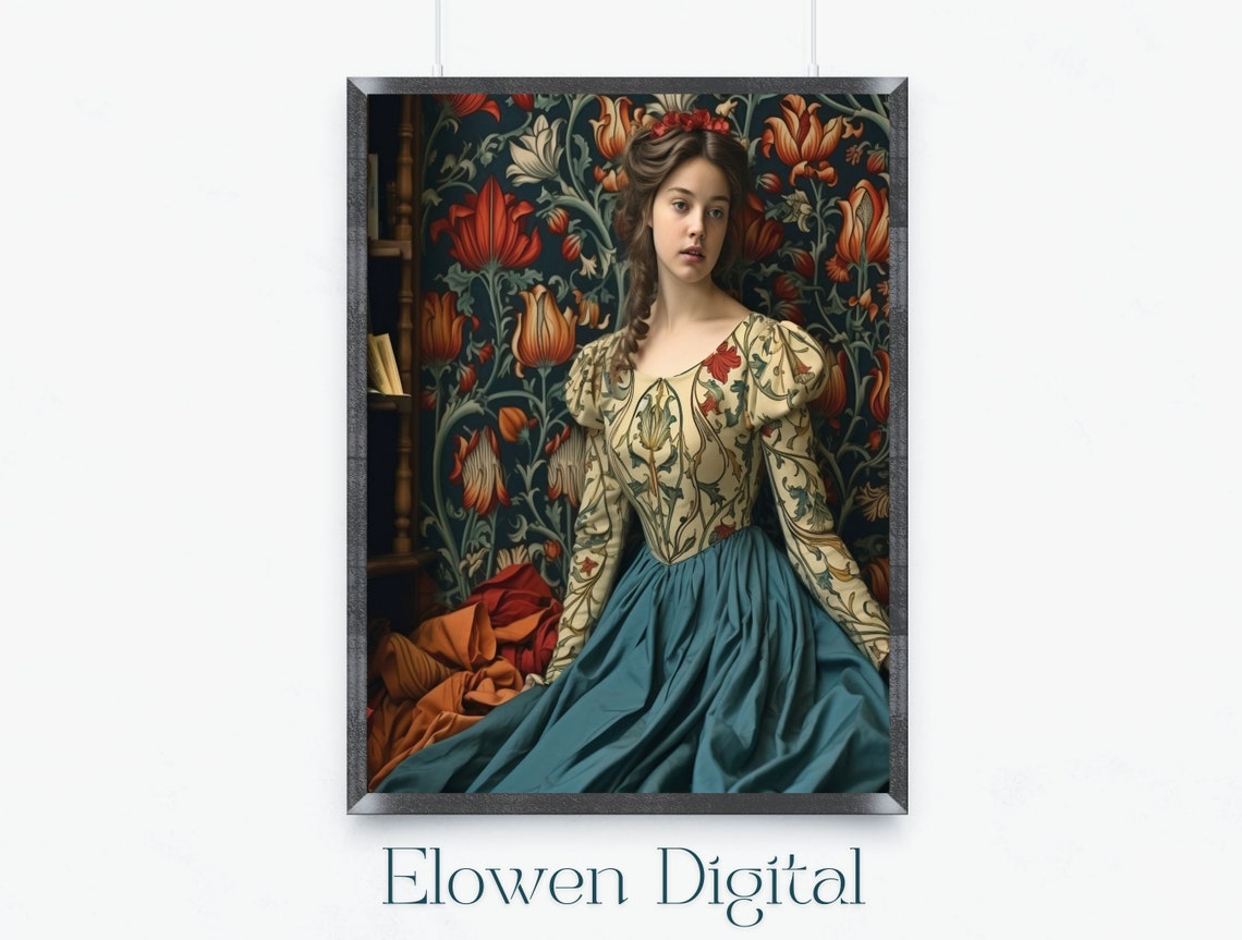 Pre-Raphaelite Woman in Botanical Gown by Morris Wallpaper Poster