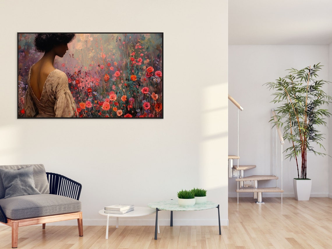 Woman Walking Among Pink and Red Poppies Impressionist Poster - Image 3