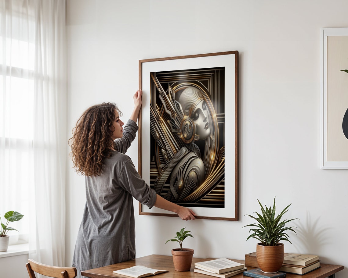 Art Deco Futuristic Fashion Art Deco Artwork In Black And Gold Home Art Decor Of A Woman In The Art Deco Style - Image 6