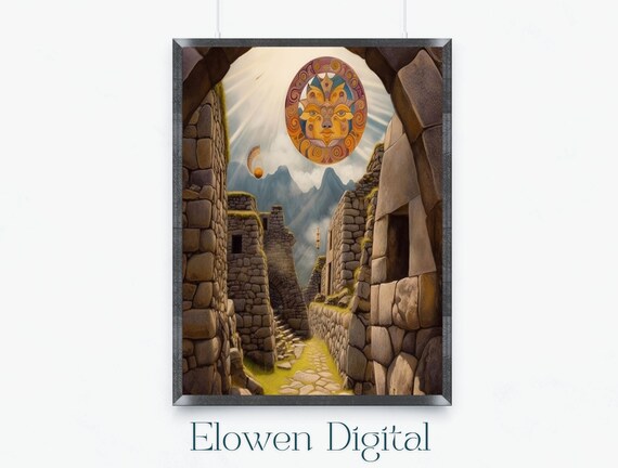 Wall Art Of Incan Ruins Stylized Inca Machu Picchu Neutral Wall Art In Brown Beige And Orange