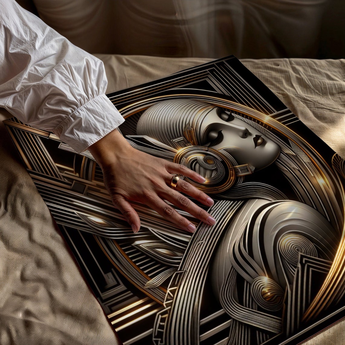 Art Deco Futuristic Fashion Art Deco Artwork In Black And Gold Home Art Decor Of A Woman In The Art Deco Style - Image 4