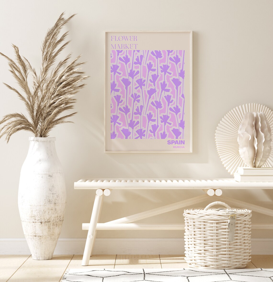 Flower Market Spain Murcia Purple Wildflower Silhouette Poster - Image 2