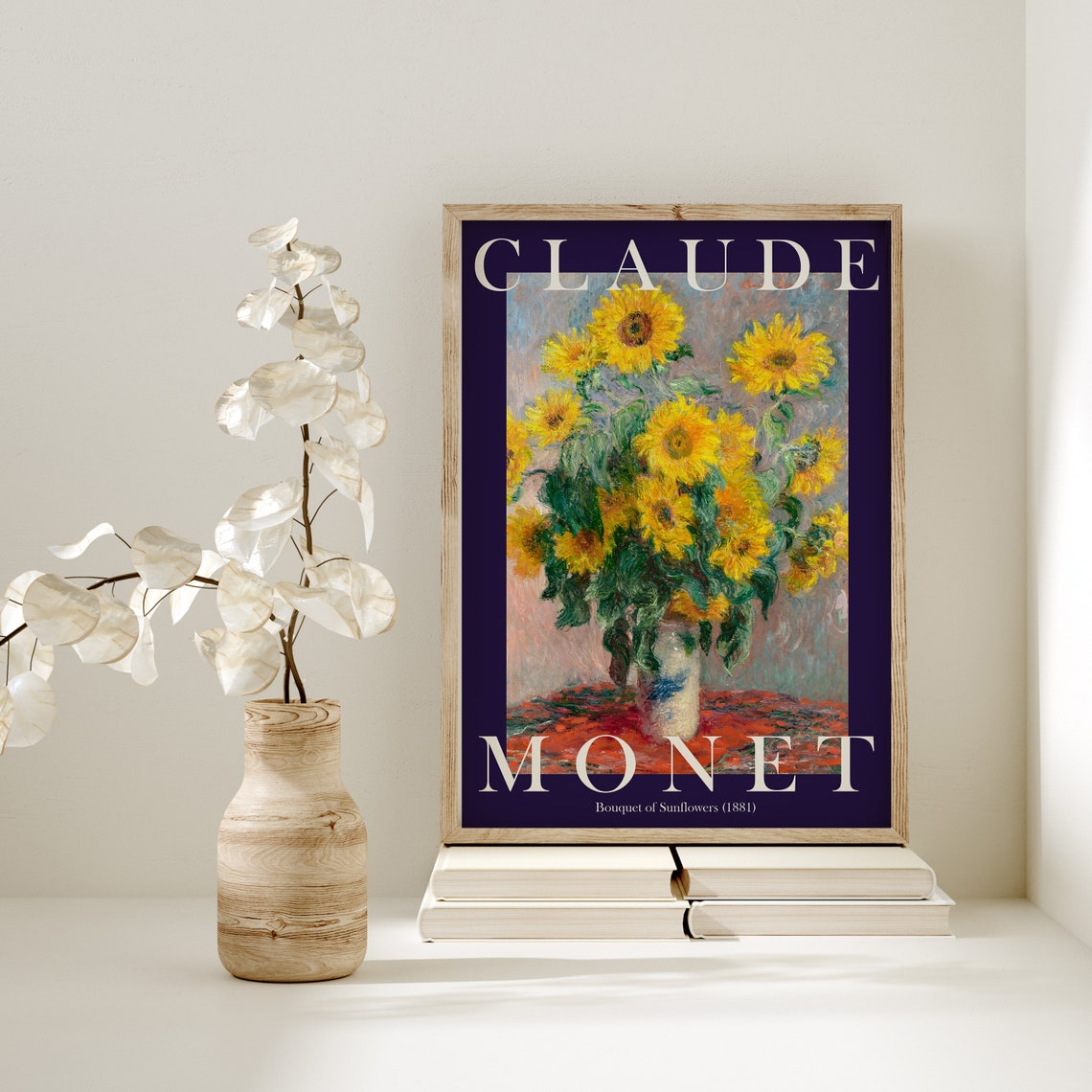 Claude Monet Bouquet of Sunflowers 1881 Golden Deep Navy Poster