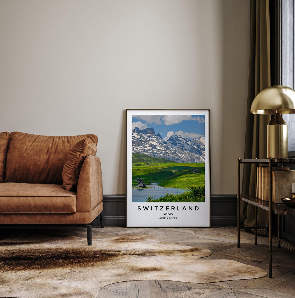 Switzerland Swiss Alps Meadow Lake Chalet Mountain View Poster - Image 3