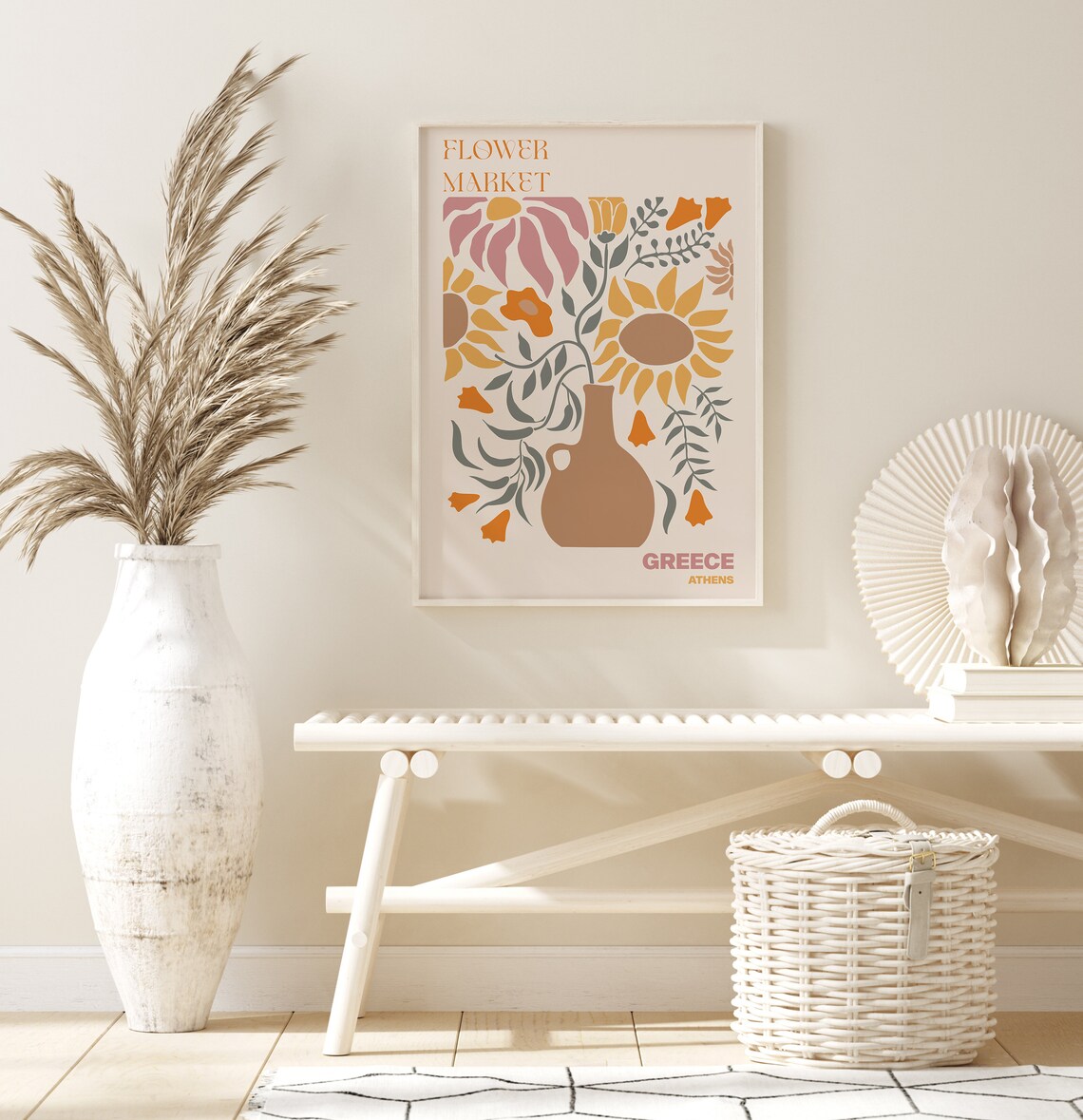 Athens Greece Flower Market Sunflower Clay Vase Still Life Art Print - Image 3