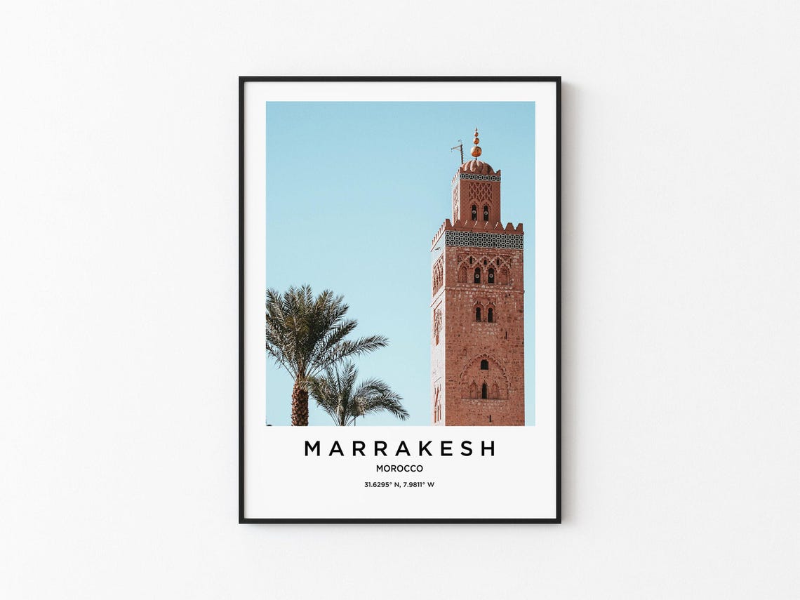 Marrakesh Morocco Historic Minaret Tower and Palm Trees Skyline Poster