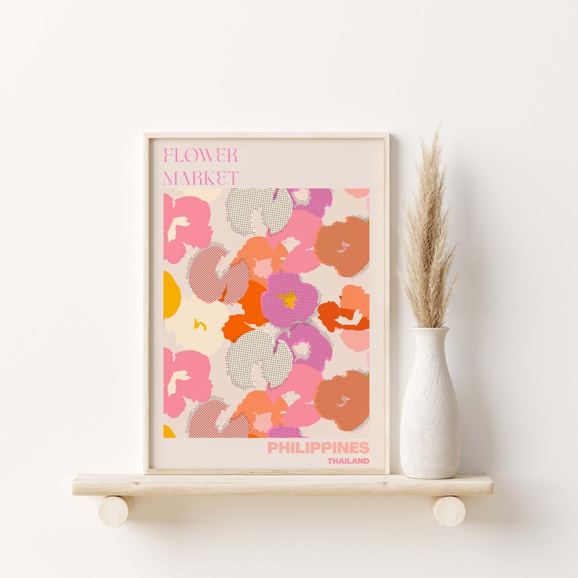 Philippines Flower Market Poster Pink Halftone Floral Artwork - Image 3