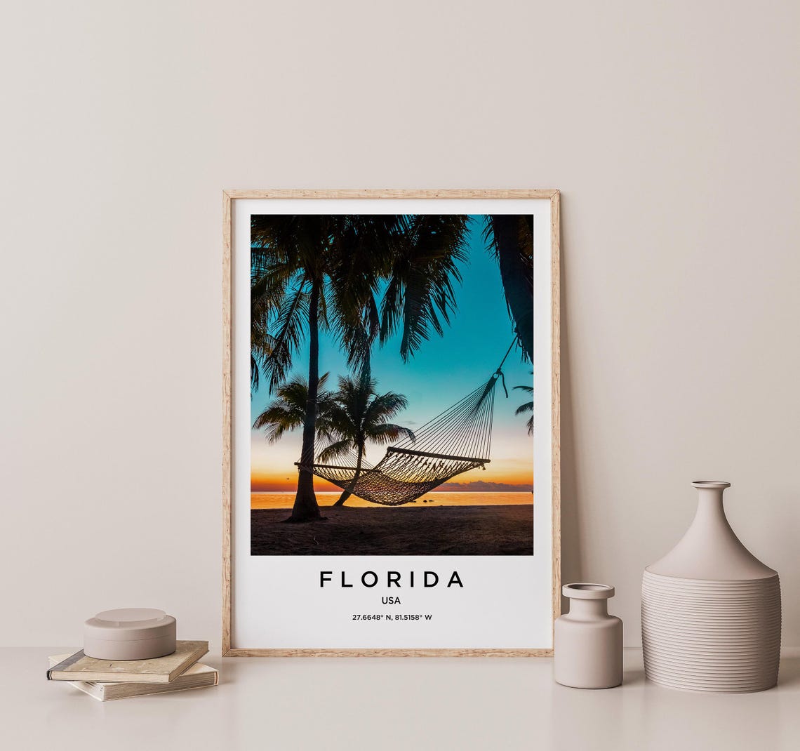 Florida Golden Beach Hammock Palms Sunset Silhouette Travel Poster - Image 2