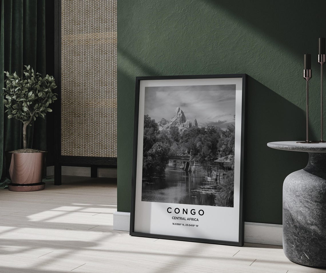 Congo Central Africa River Bridge Mountain Black and White Poster - Image 2
