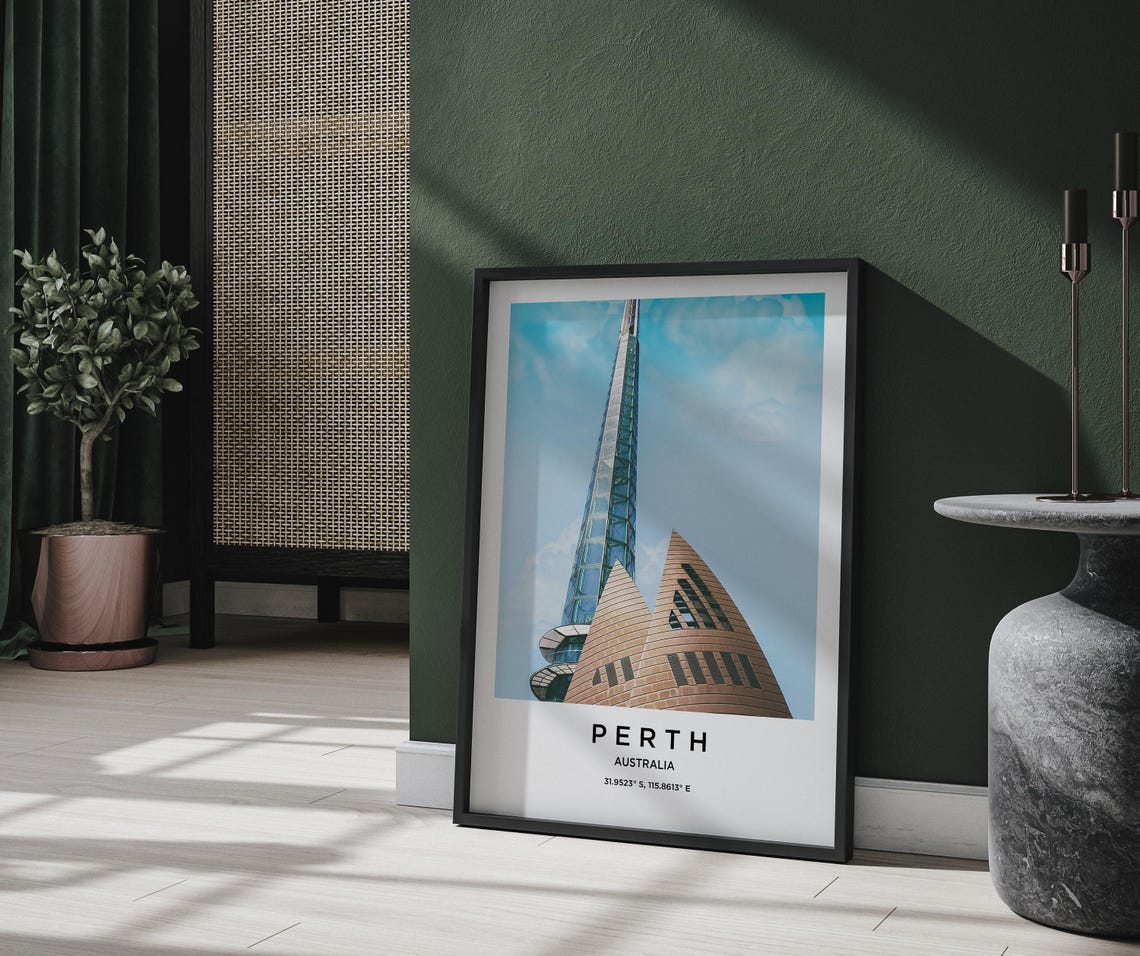 Perth Australia Iconic Swan Bell Tower Glass Spire Blue Sky Poster - Image 2
