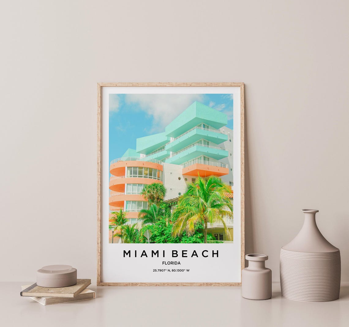 Miami Beach Florida Pastel Art Deco Hotel Palm Trees Photo Poster - Image 2