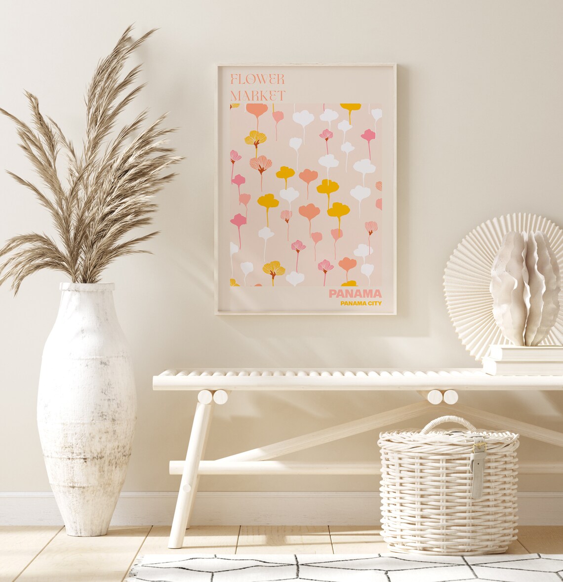 Panama Panama City Flower Market Blush Ginkgo Bloom Travel Poster - Image 2