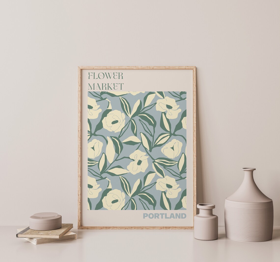 Portland Calm Cream Magnolia Dusty Blue Flower Market Poster - Image 3
