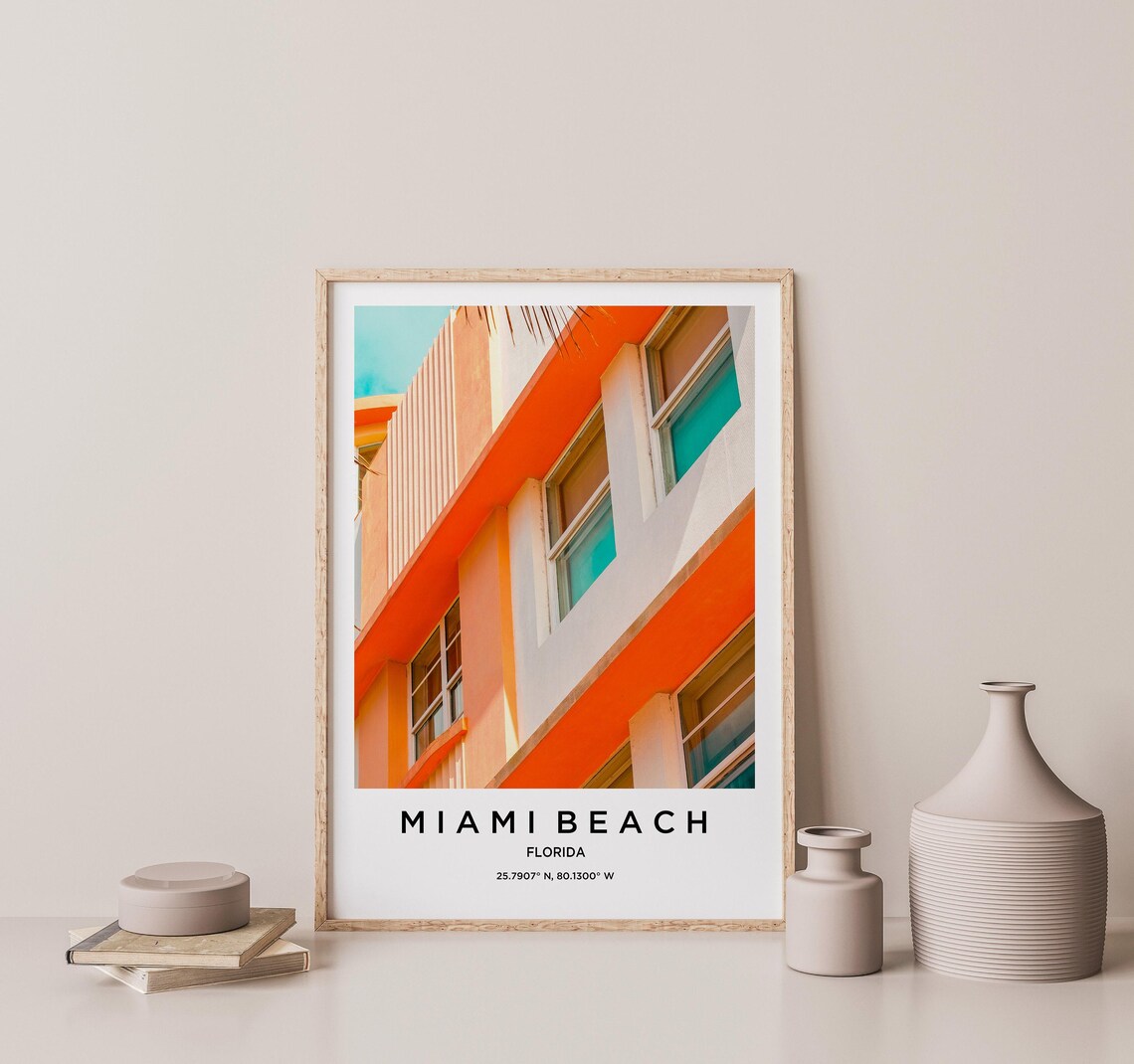 Miami Beach Florida Orange Art Deco Facade Ocean Drive Architecture Poster - Image 2