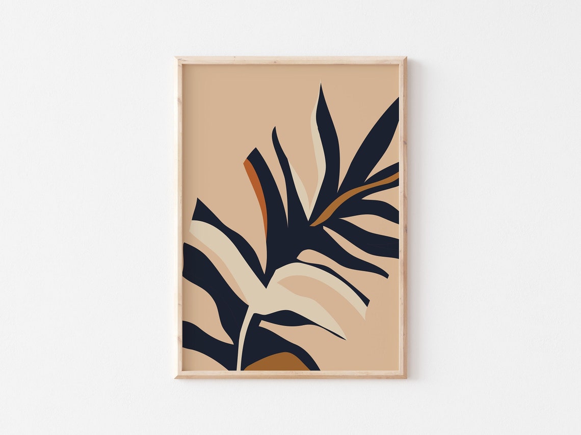 Abstract Navy Palm Leaf Terracotta Botanical Illustration Poster - Image 3