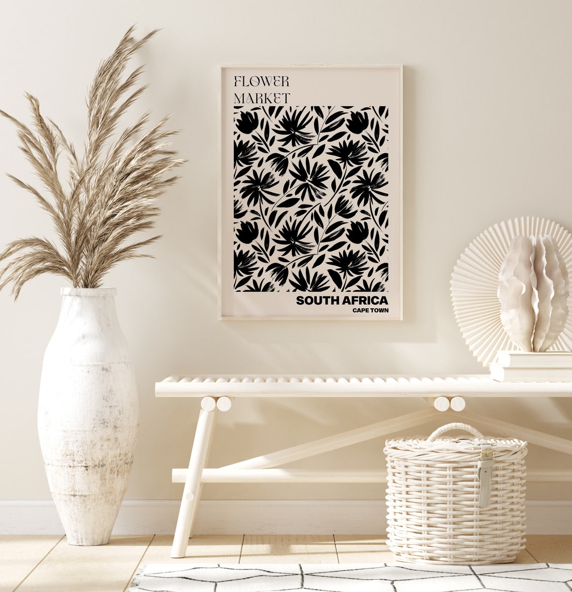 South Africa Cape Town Bold Monochrome Ink Flower Market Poster - Image 3