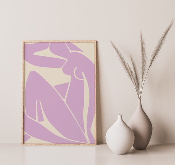 Pastel Lilac Seated Nude Cut Out Matisse Inspired Wall Poster