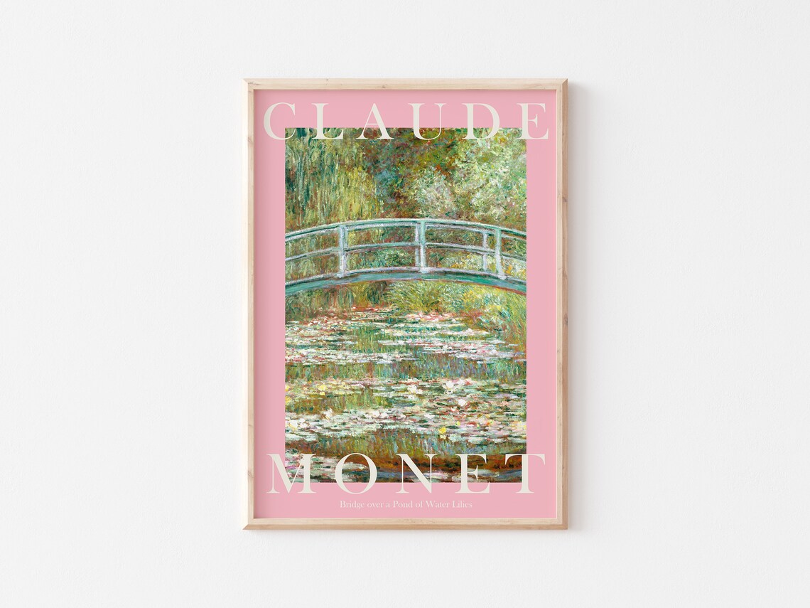 Claude Monet Bridge Over Water Lilies Pond Pink Border Poster - Image 3