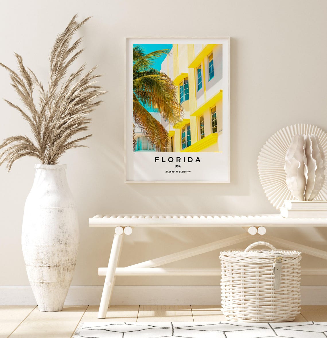 Florida Yellow Art Deco Hotel Facade Palm Tree Photography Poster - Image 3